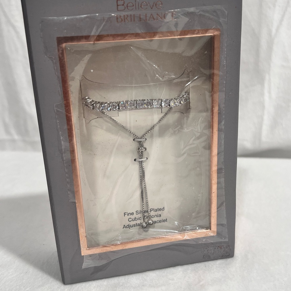 Silver Adjustable Bracelet‎ with Cubic Zirconia